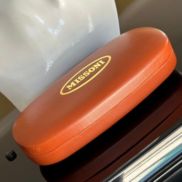Vtg MISSONI Burnt Orange Leather & Gold Domed Hardshell Sunglasses Glasses Case - Picture 5 of 12